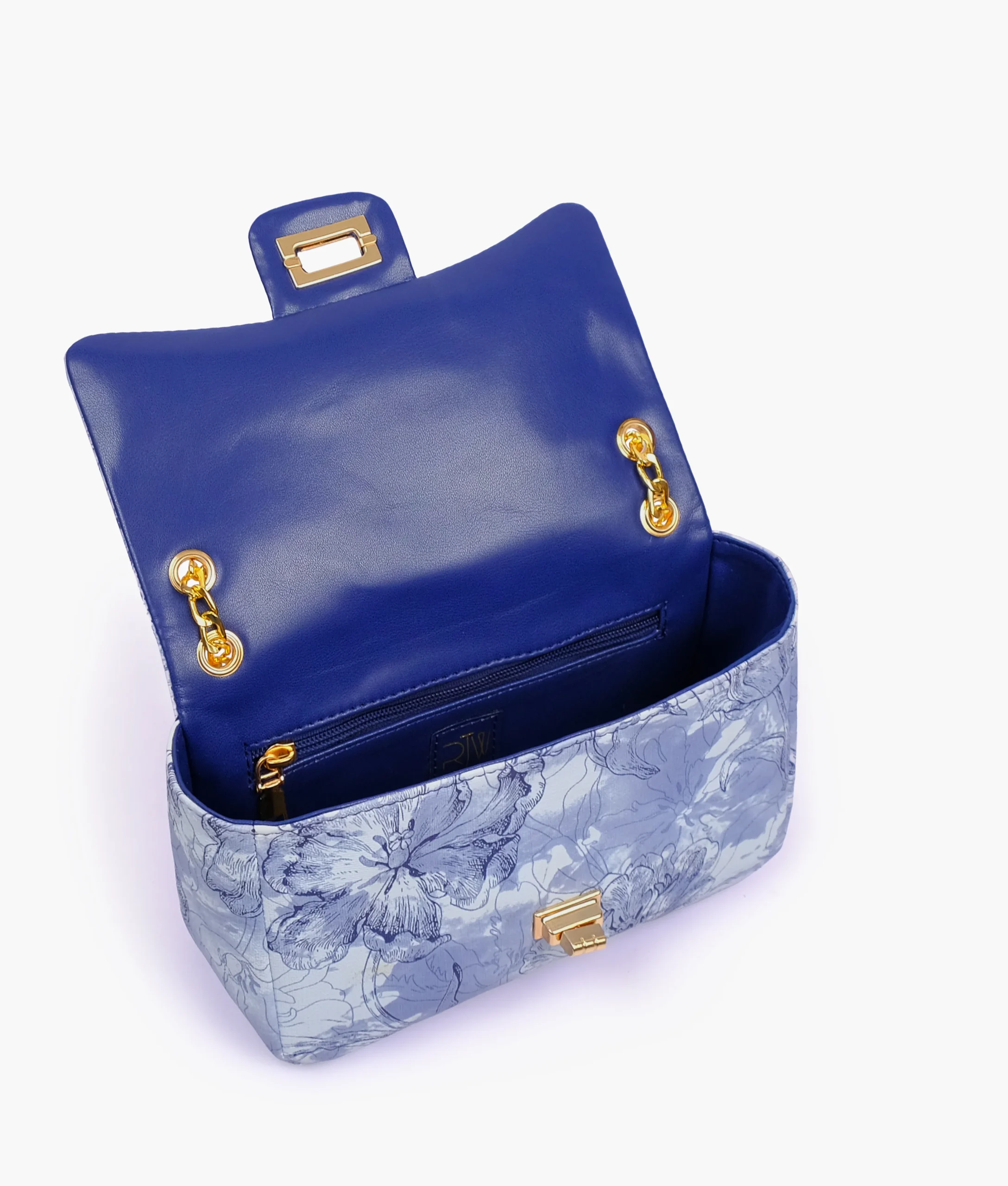 Blue printed mini bag with chain (Copy)