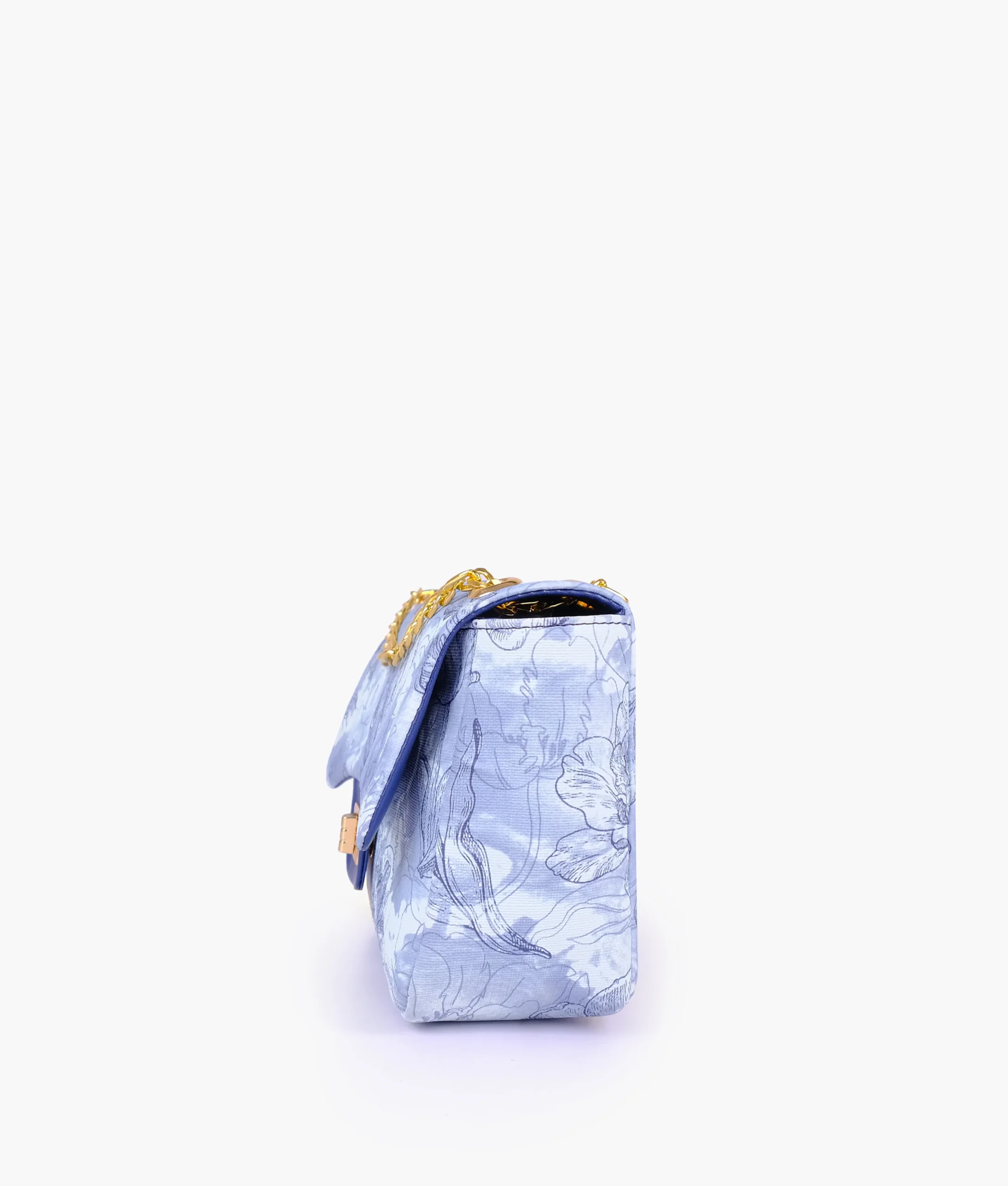 Blue printed mini bag with chain (Copy)