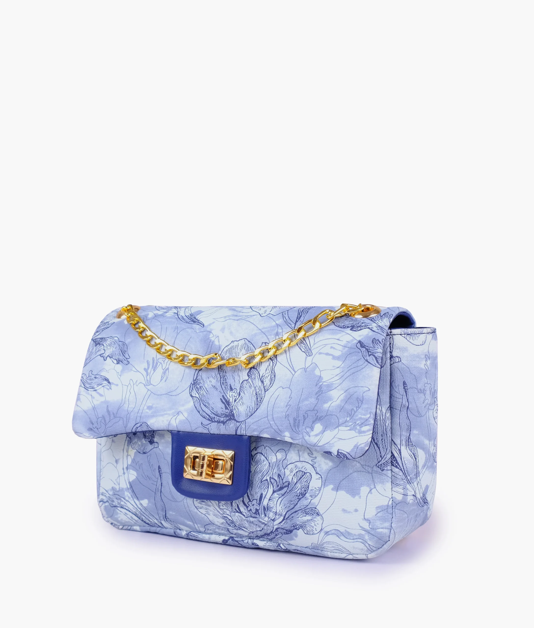 Blue printed mini bag with chain (Copy)